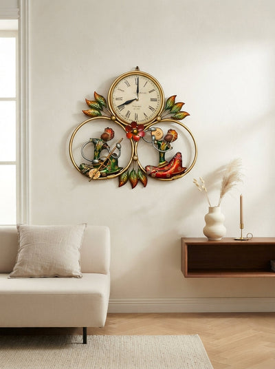 Wall Clock with Musicians – Decorative Metal Music Theme Wall Clock for Living Room & Home Decor