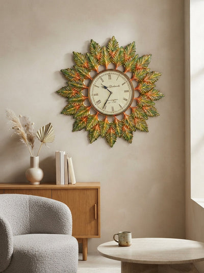 Bronze Sunburst Wall Clock 24 Inch – Modern Metal Decorative Wall Clock for Living Room & Home Decor