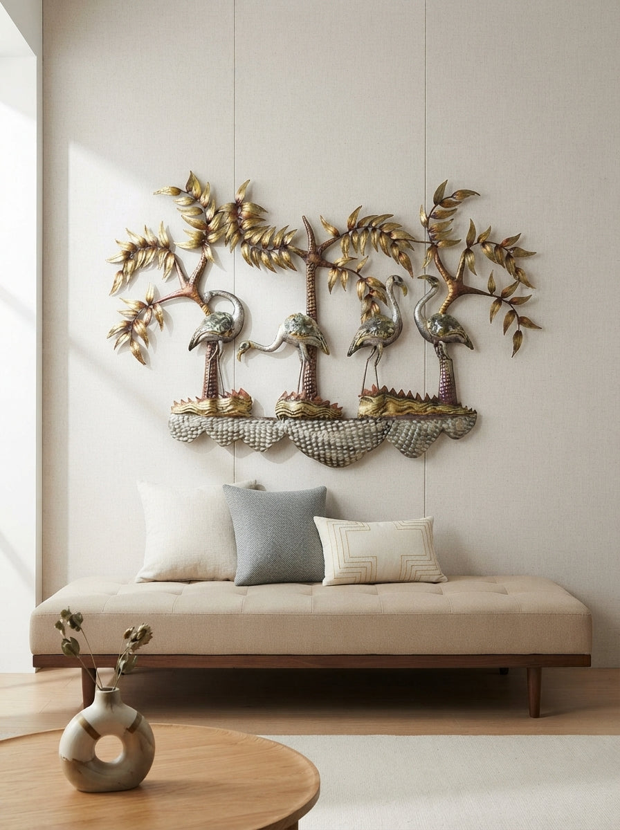Flamingo Wall Art 40" x 30" – Decorative Metal Bird Wall Decor for Living Room & Home Interiors