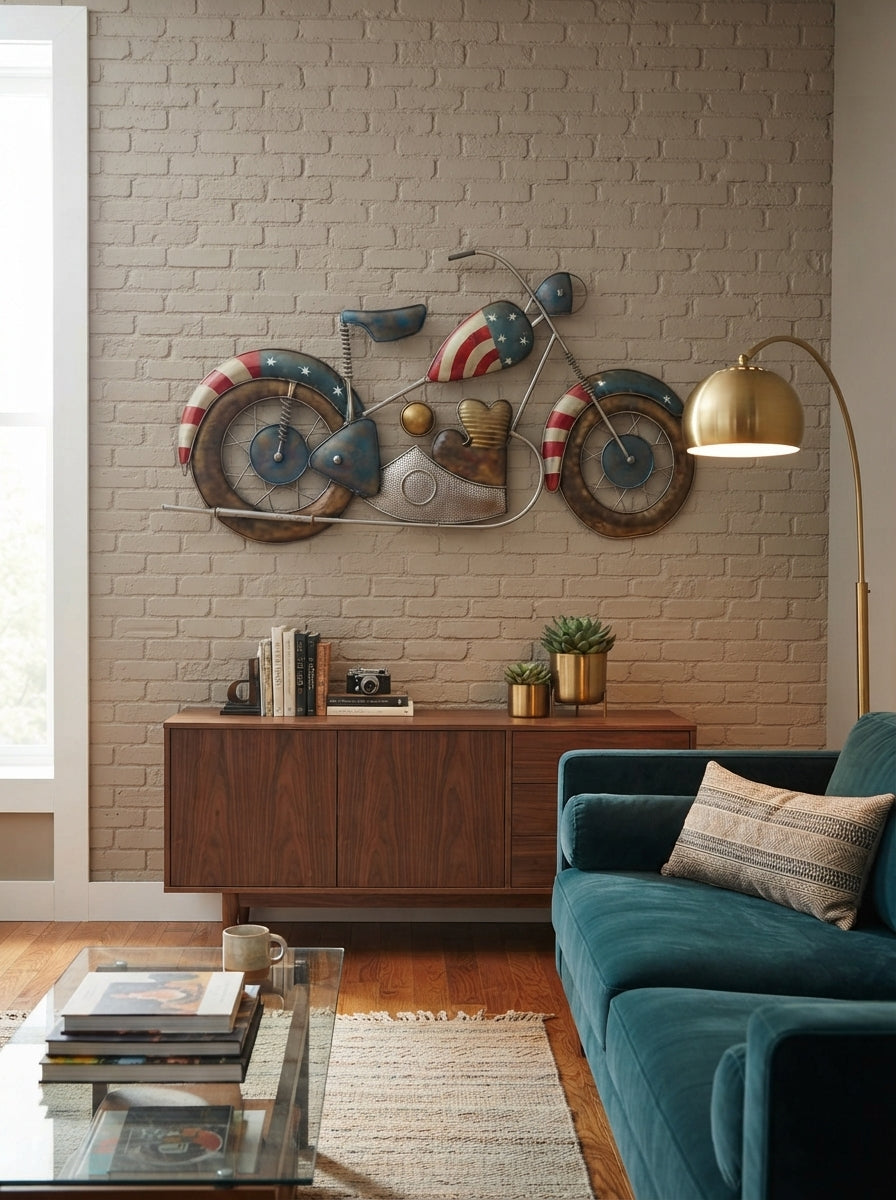 Motorcycle Metal Wall Art | Patriotic Americana Biker Decor