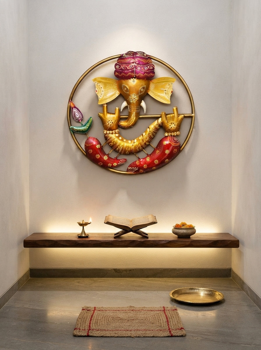 Lord Ganesha Metal Wall Art – Spiritual Home Decor for Living Room & Temple
