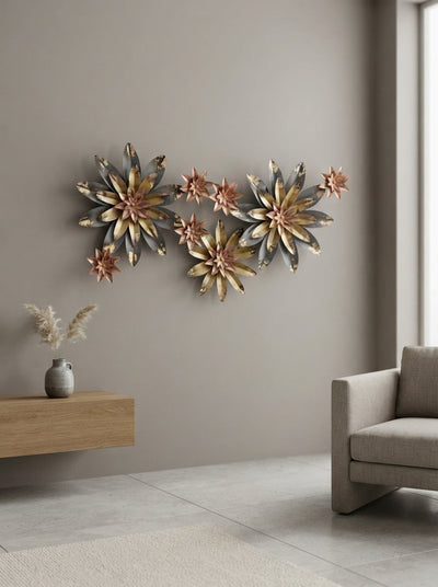 Metal Flower Wall Art Set | Gold, Grey & Copper Floral Decor