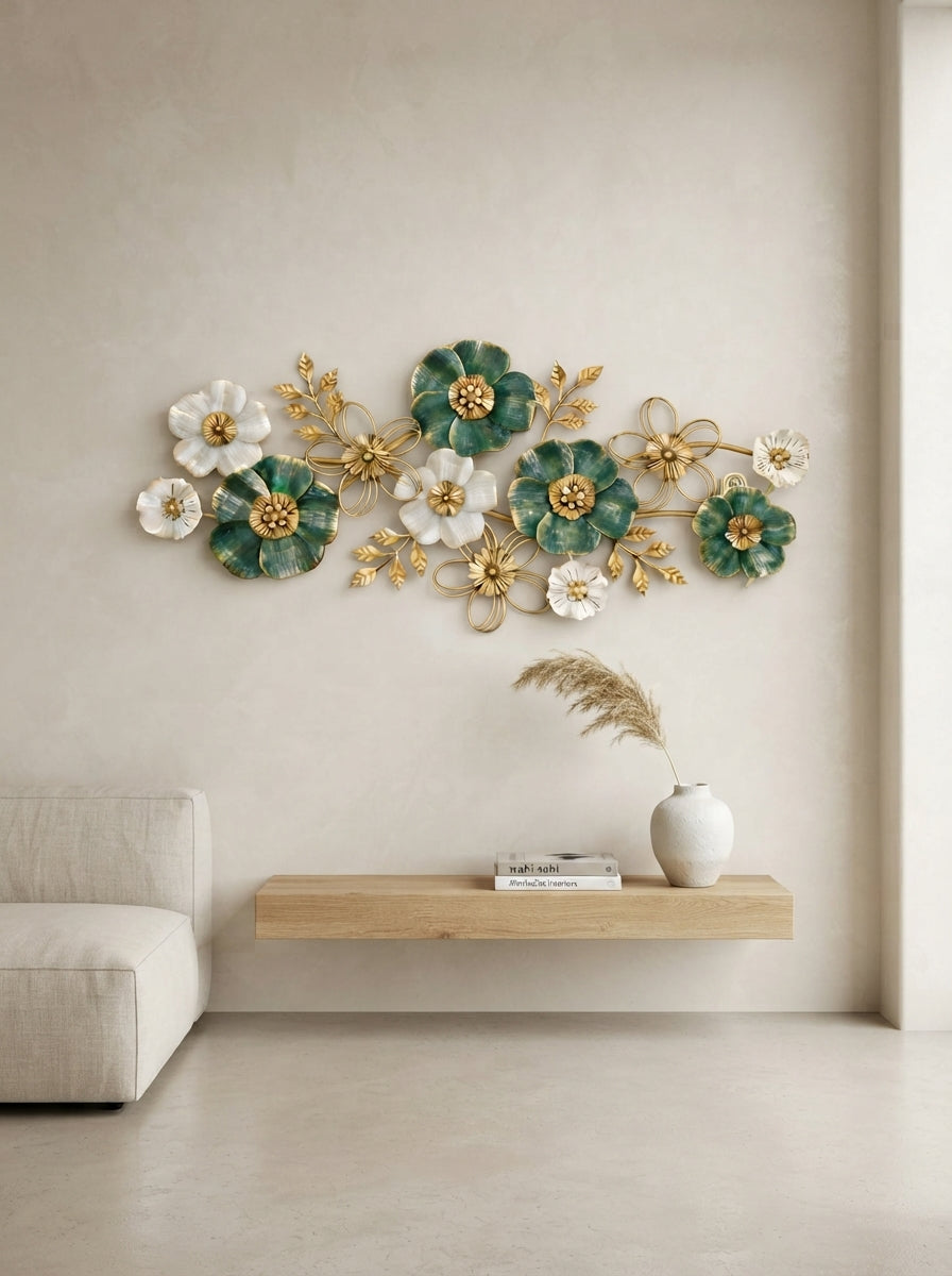 Large Floral Metal Wall Art 52" x 24" – Modern Flower Wall Decor for Living Room & Bedroom