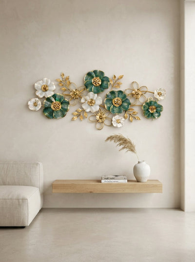 Large Floral Metal Wall Art 52" x 24" – Modern Flower Wall Decor for Living Room & Bedroom
