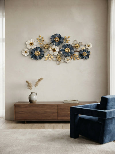 Large Floral Metal Wall Art 52" x 24" – Modern Flower Wall Decor for Living Room & Bedroom