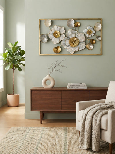 Framed Floral Wall Art 36" x 21" – Elegant Metal Flower Wall Decor for Living Room & Bedroom