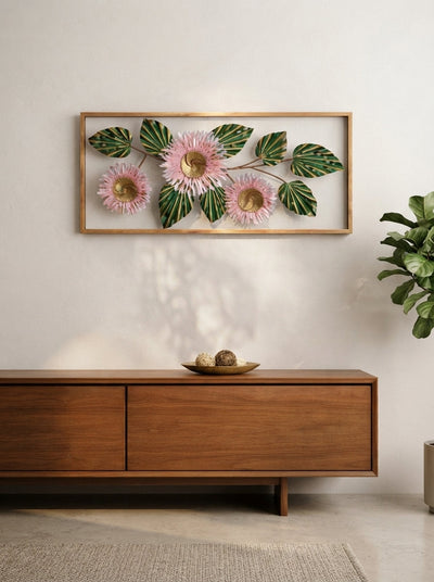 Framed 3 Flower Wall Art 38" x 18" – Decorative Metal Floral Wall Decor for Living Room & Bedroom