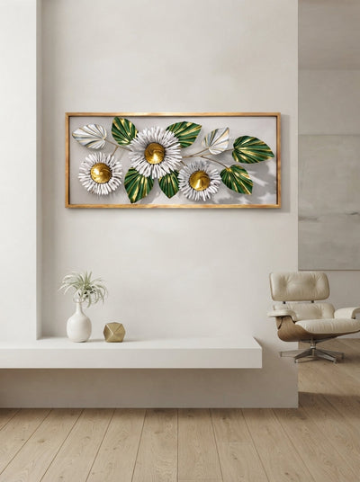 Framed 3 Flower Wall Art 38" x 18" – Decorative Metal Floral Wall Decor for Living Room & Bedroom