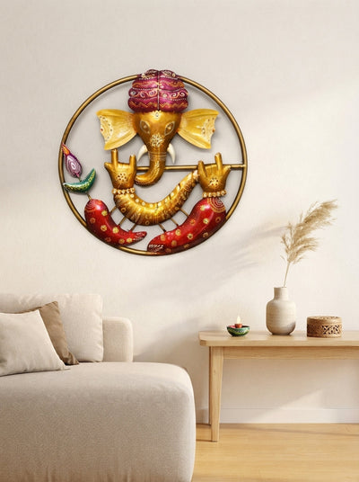 Lord Ganesha Metal Wall Art – Spiritual Home Decor for Living Room & Temple
