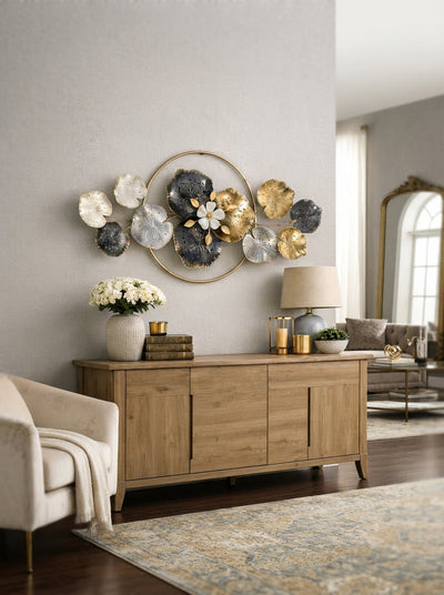 Lotus Leaf Wall Art 52" x 24" – Elegant Metal Nature Wall Decor for Living Room & Home Interiors