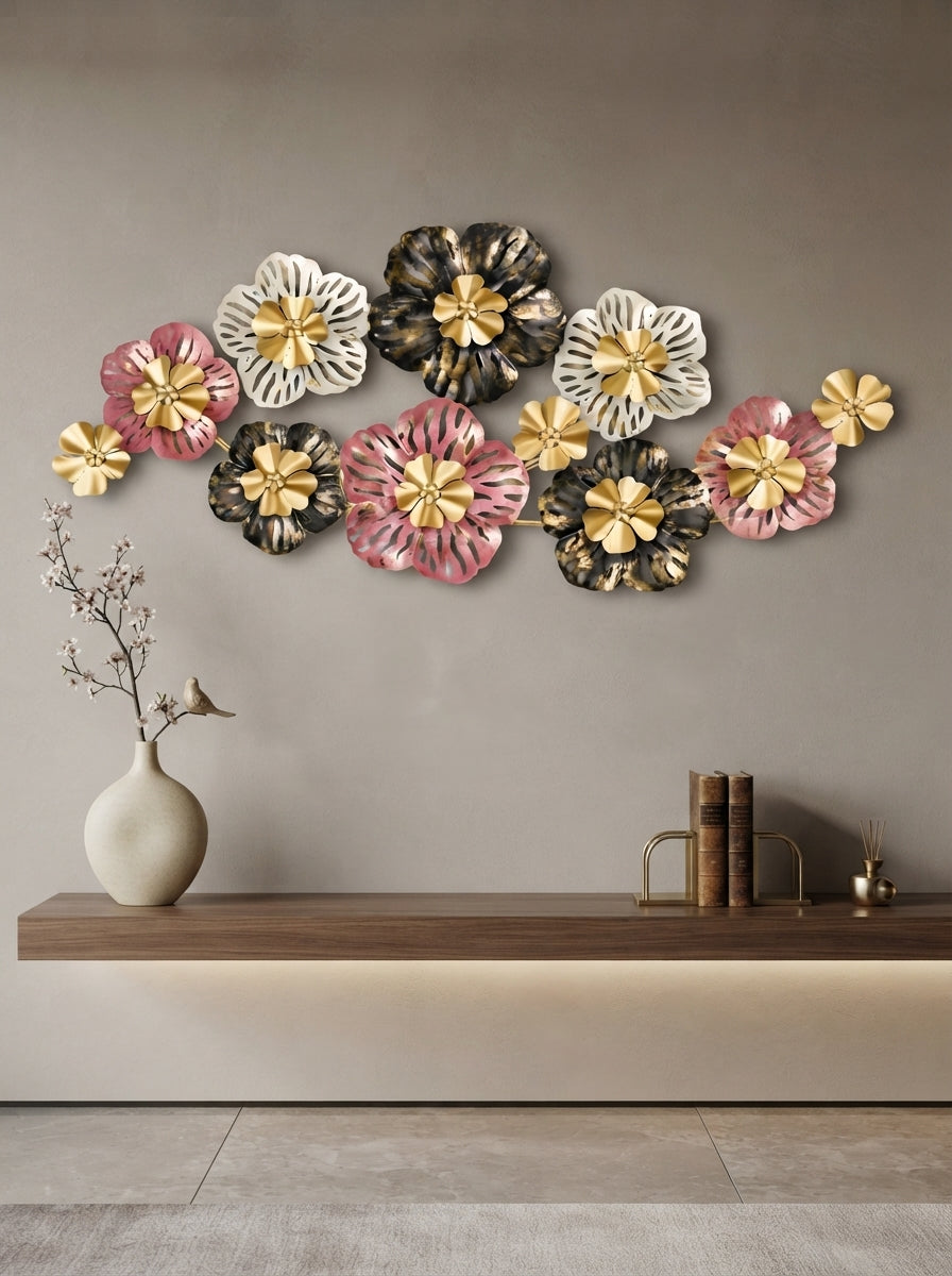Multicolour Floral Wall Art 48" x 24" – Decorative Metal Flower Wall Decor for Living Room & Bedroom