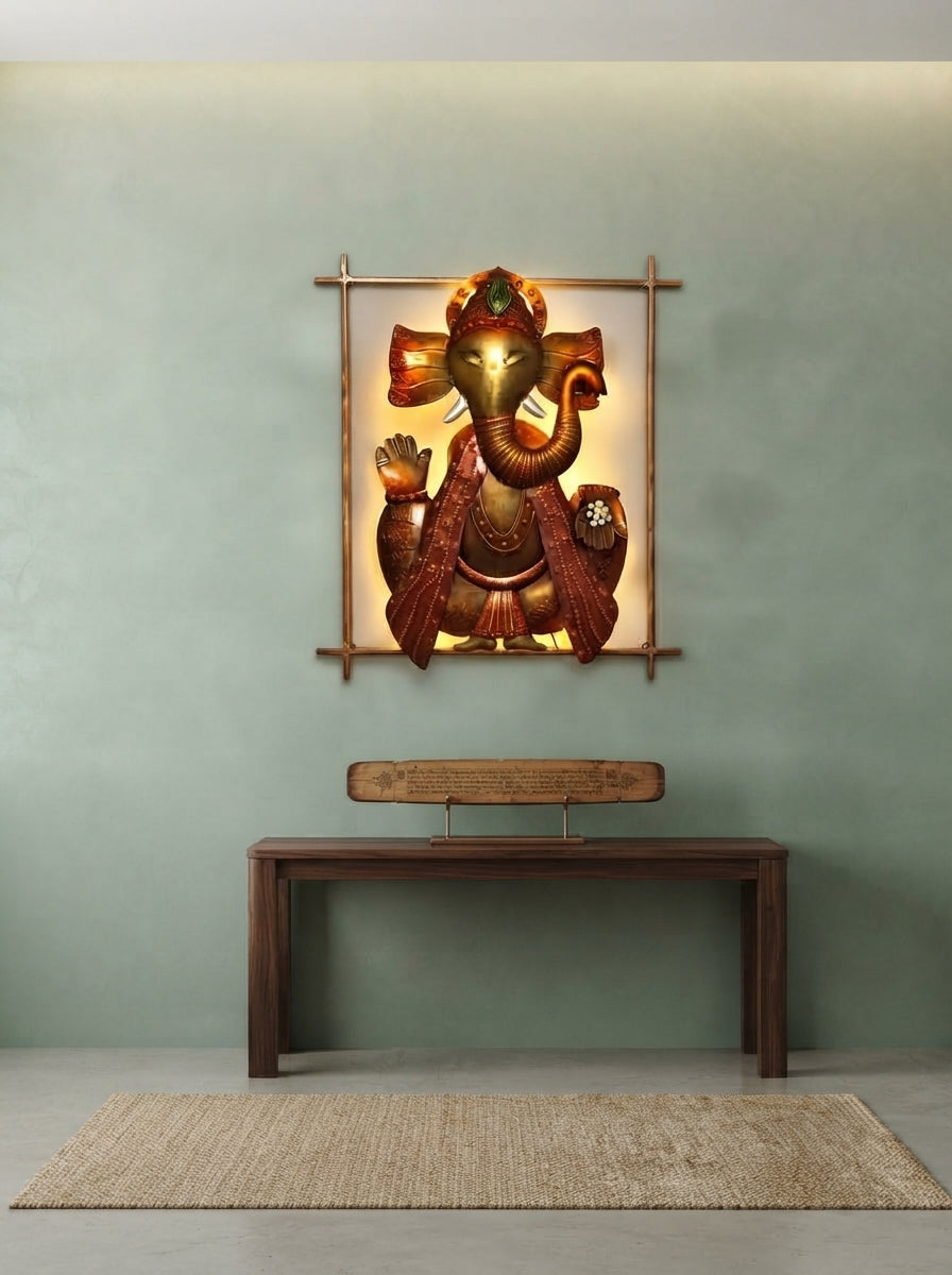 Lord Ganesha Metal Wall Art 21" x 38" – Spiritual Home Decor for Home Temple & Living Room