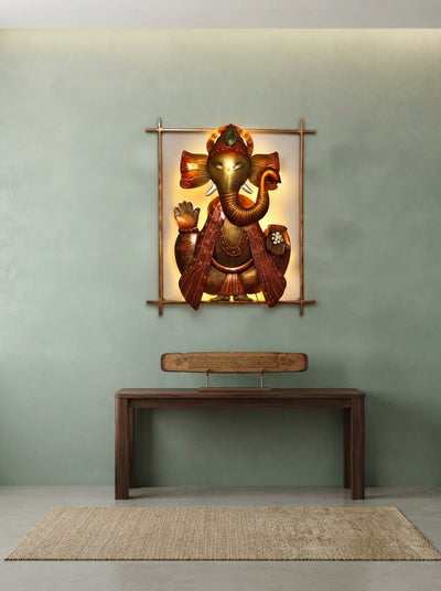 Lord Ganesha Metal Wall Art 21" x 38" – Spiritual Home Decor for Home Temple & Living Room