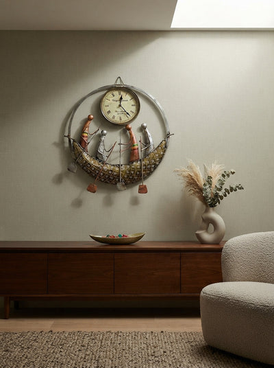 Boat Wall Clock 17 Inch – Decorative Metal Nautical Clock for Living Room & Home Decor