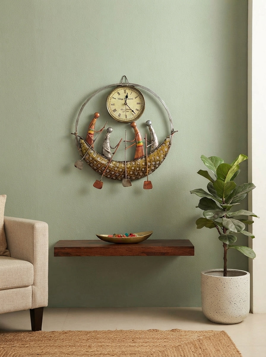 Boat Wall Clock 17 Inch – Decorative Metal Nautical Clock for Living Room & Home Decor