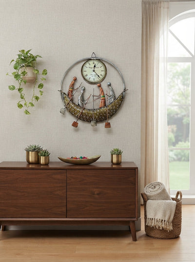 Boat Wall Clock 17 Inch – Decorative Metal Nautical Clock for Living Room & Home Decor