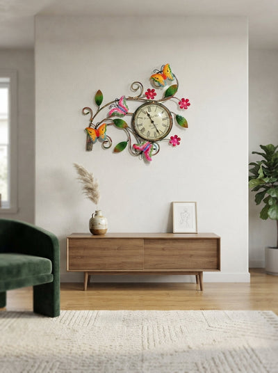 Multi-Colour Butterflies Wall Clock – Decorative Metal Butterfly Wall Clock for Living Room & Home Decor