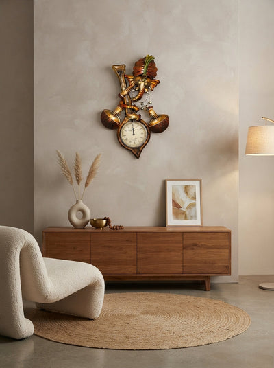 Ganesh Ji Wall Clock – Decorative Metal Spiritual Wall Clock for Home Temple & Living Room Decor