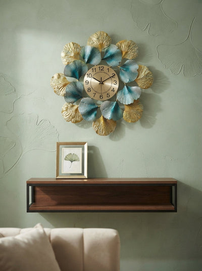 Ginkgo Leaf Wall Clock 31" x 31" – Decorative Metal Nature Wall Clock for Living Room & Home Decor