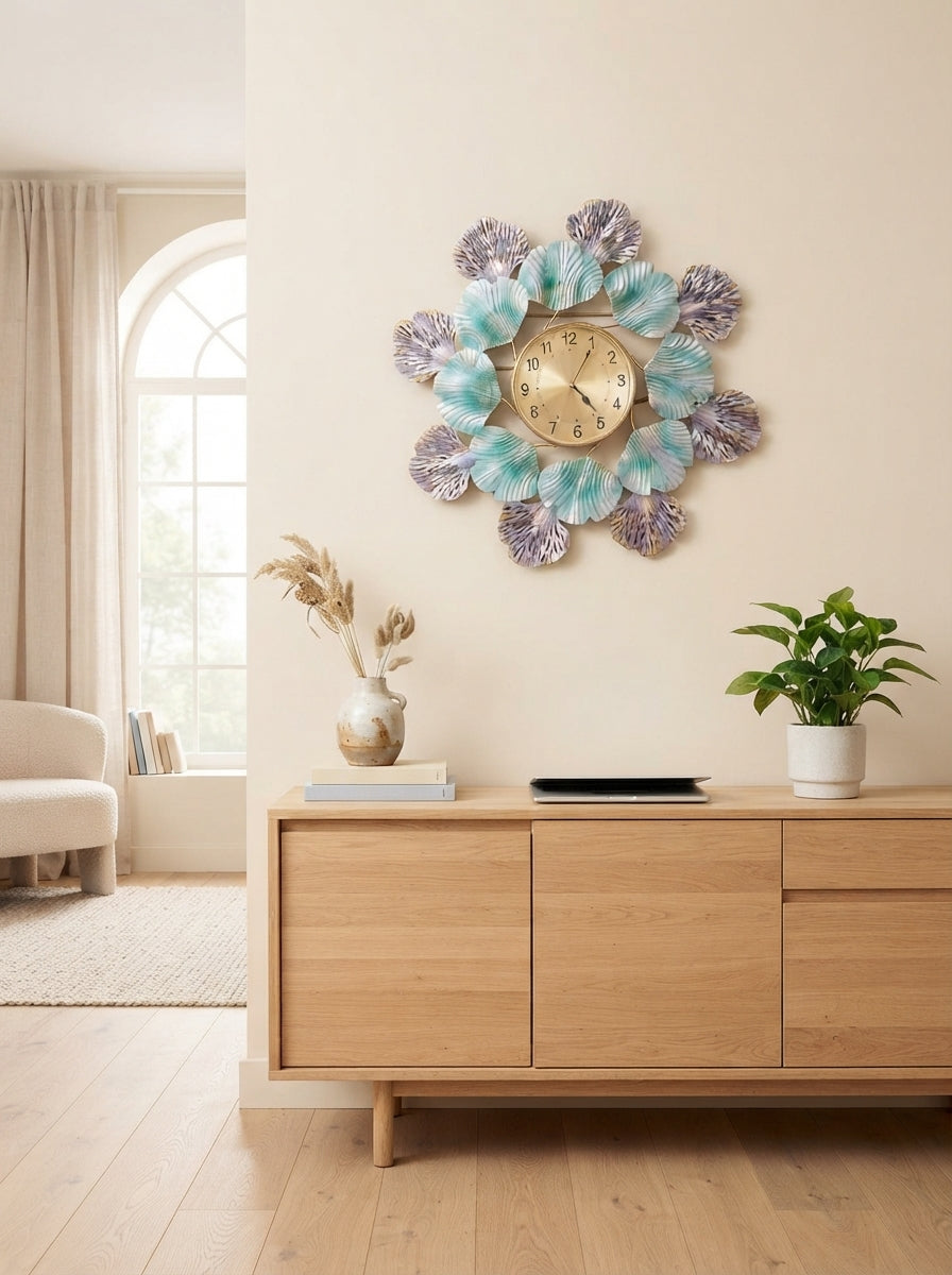 Ginkgo Leaf Wall Clock 31" x 31" – Decorative Metal Nature Wall Clock for Living Room & Home Decor