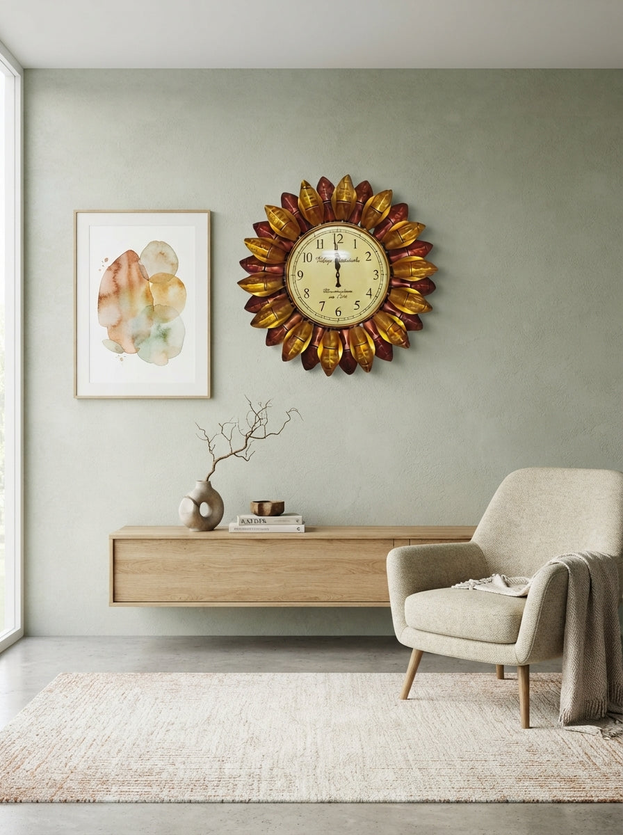 Sunflower Wall Clock 23 Inch – Decorative Metal Flower Wall Clock for Living Room & Home Decor