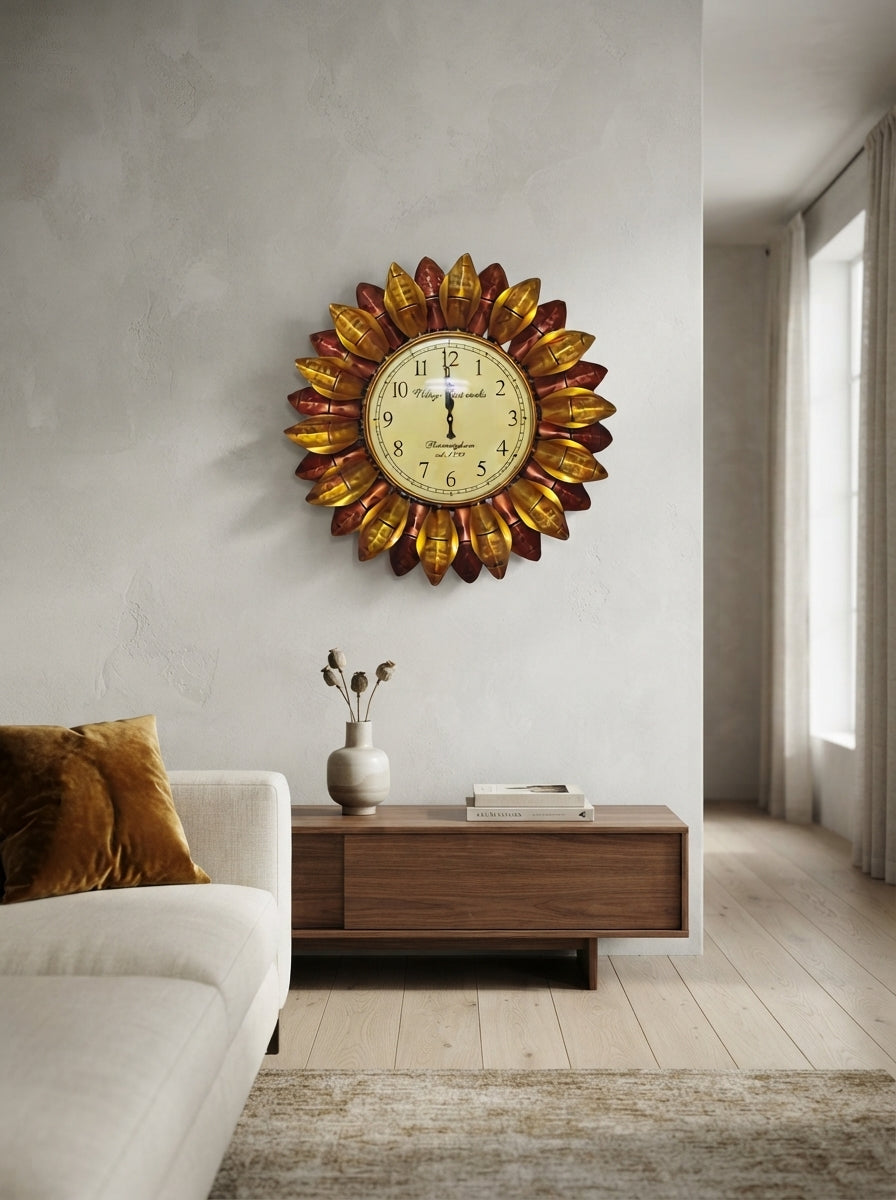Sunflower Wall Clock 23 Inch – Decorative Metal Flower Wall Clock for Living Room & Home Decor