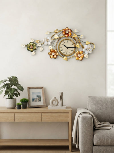 Multi Colour Floral Wall Clock – Decorative Metal Flower Clock for Living Room & Home Decor