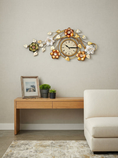 Multi Colour Floral Wall Clock – Decorative Metal Flower Clock for Living Room & Home Decor