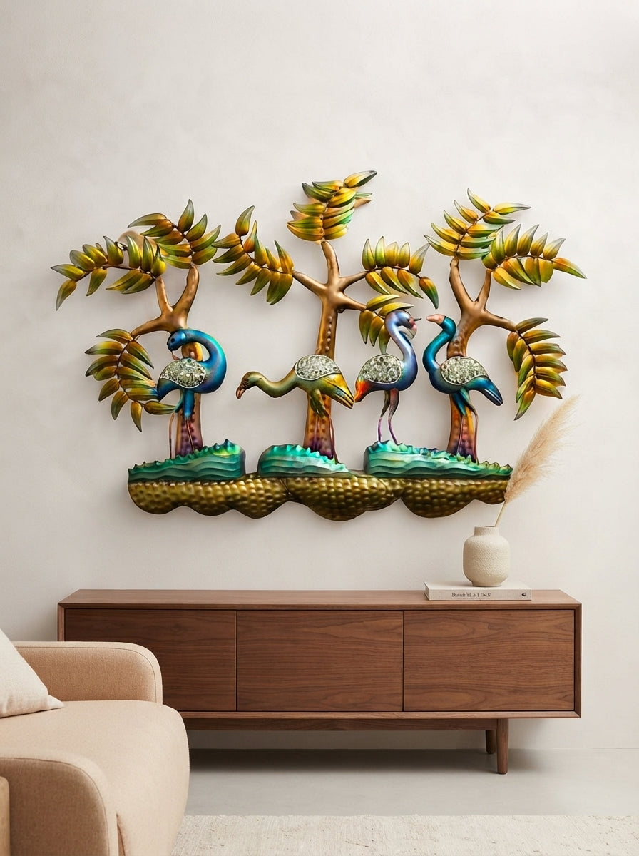Flamingo Wall Art 40" x 30" – Decorative Metal Bird Wall Decor for Living Room & Home Interiors