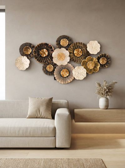 Bronze and Gold Floral Metal Wall Art 51" x 27" – Large Decorative Flower Wall Decor for Living Room & Home Interiors