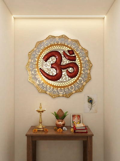 OM with LED Wall Art 20 Inch – Illuminated Spiritual Metal Wall Decor for Home & Meditation Space