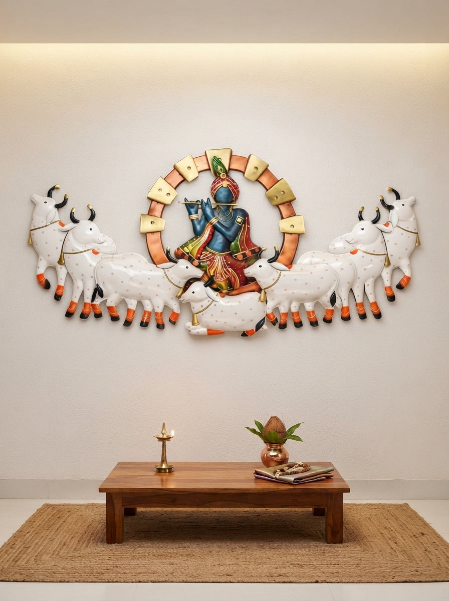 Krishna Wall Art 56" x 28" – Large Metal Spiritual Wall Decor for Living Room & Home Temple