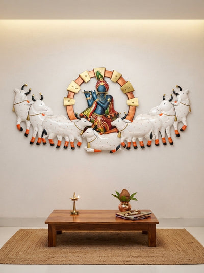 Krishna Wall Art 56" x 28" – Large Metal Spiritual Wall Decor for Living Room & Home Temple