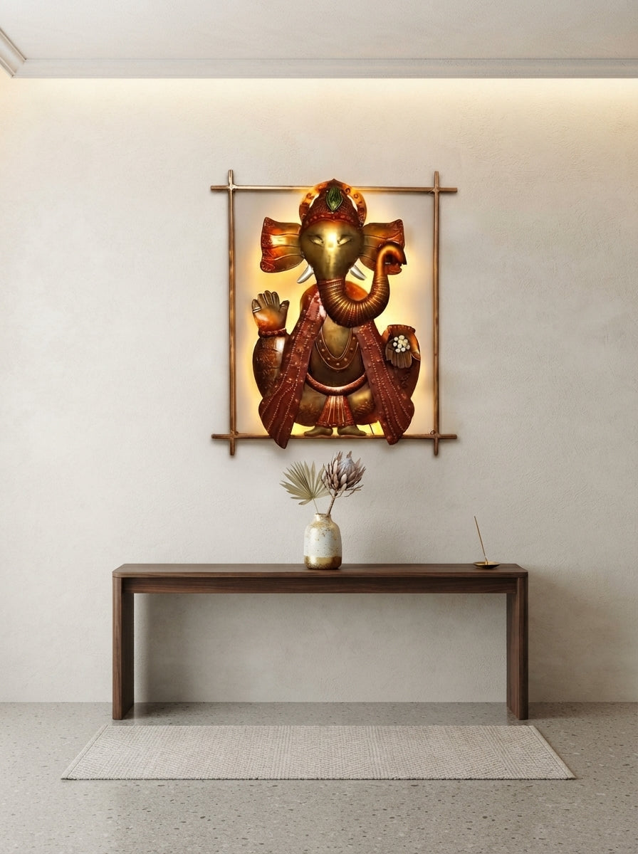 Lord Ganesha Metal Wall Art 21" x 38" – Spiritual Home Decor for Home Temple & Living Room