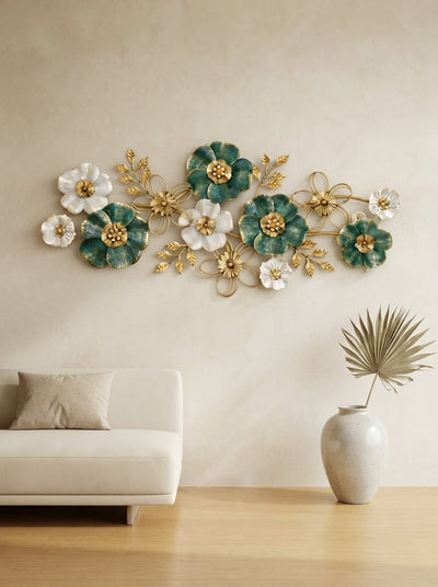 Large Floral Metal Wall Art 52" x 24" – Modern Flower Wall Decor for Living Room & Bedroom