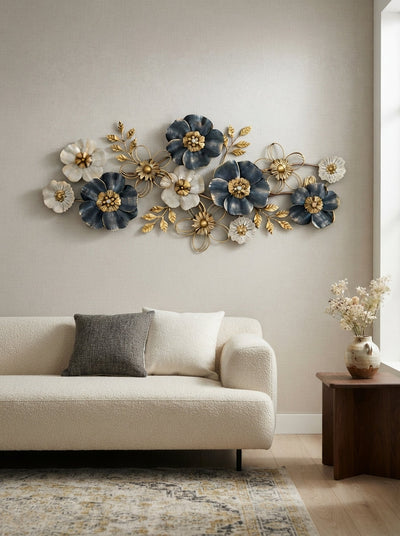 Large Floral Metal Wall Art 52" x 24" – Modern Flower Wall Decor for Living Room & Bedroom