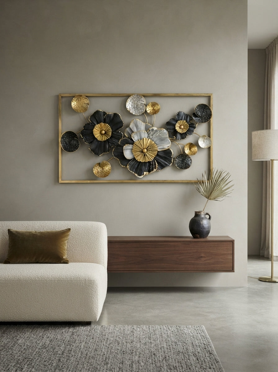 Framed Floral Wall Art 36" x 21" – Elegant Metal Flower Wall Decor for Living Room & Bedroom
