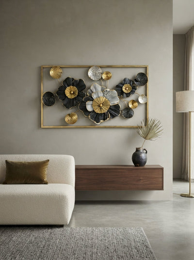 Framed Floral Wall Art 36" x 21" – Elegant Metal Flower Wall Decor for Living Room & Bedroom