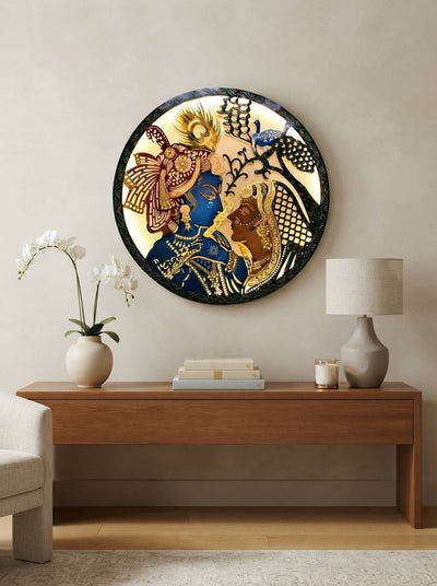 Round Laser Cut Radhe Krishna Wall Art – Decorative Metal Spiritual Wall Decor for Home Temple & Living Room