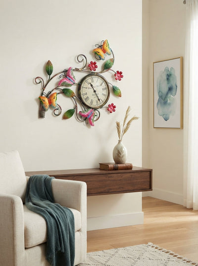 Multi-Colour Butterflies Wall Clock – Decorative Metal Butterfly Wall Clock for Living Room & Home Decor