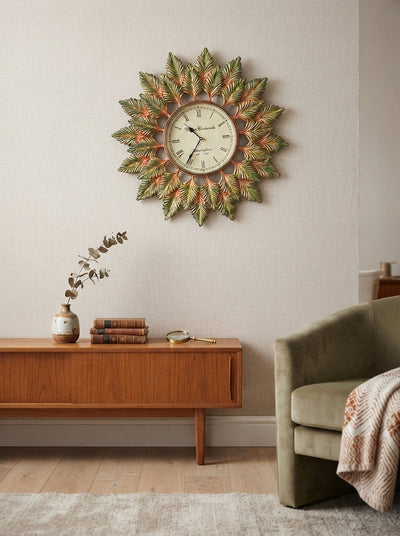 Bronze Sunburst Wall Clock 24 Inch – Modern Metal Decorative Wall Clock for Living Room & Home Decor