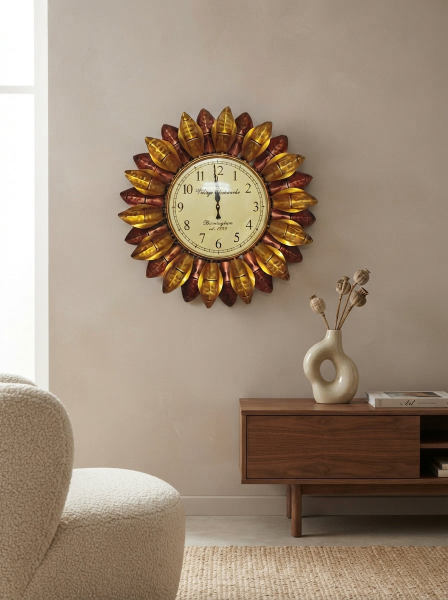 Sunflower Wall Clock 23 Inch – Decorative Metal Flower Wall Clock for Living Room & Home Decor