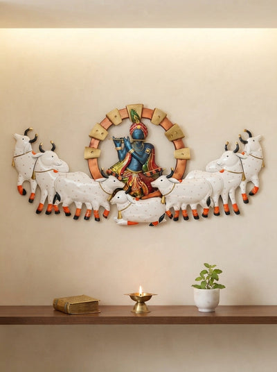 Krishna Wall Art 56" x 28" – Large Metal Spiritual Wall Decor for Living Room & Home Temple