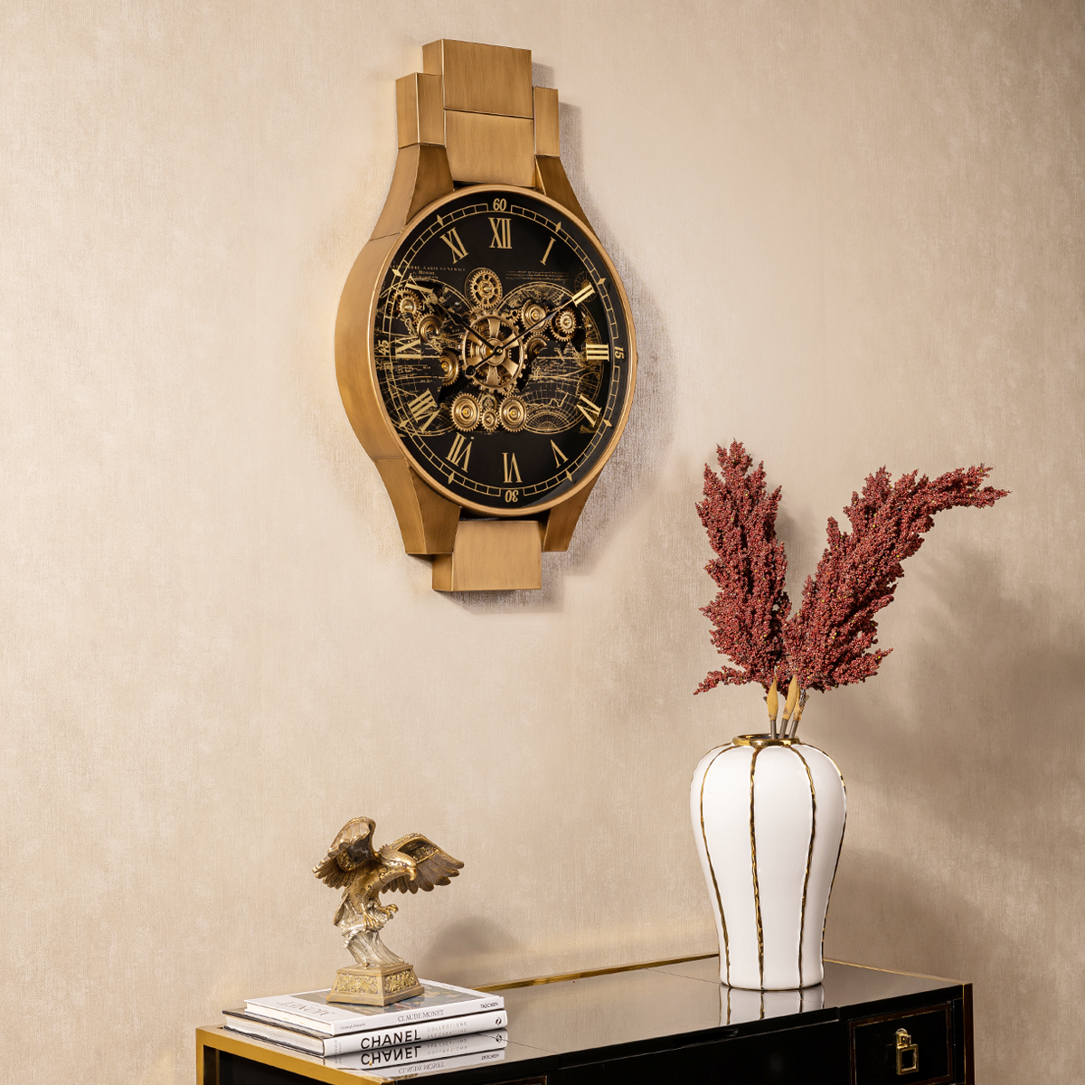 Chronograph Luxury Designer Wall Clock With Moving Gear Mechanism Buy Wall Clock Online (Steel Body)