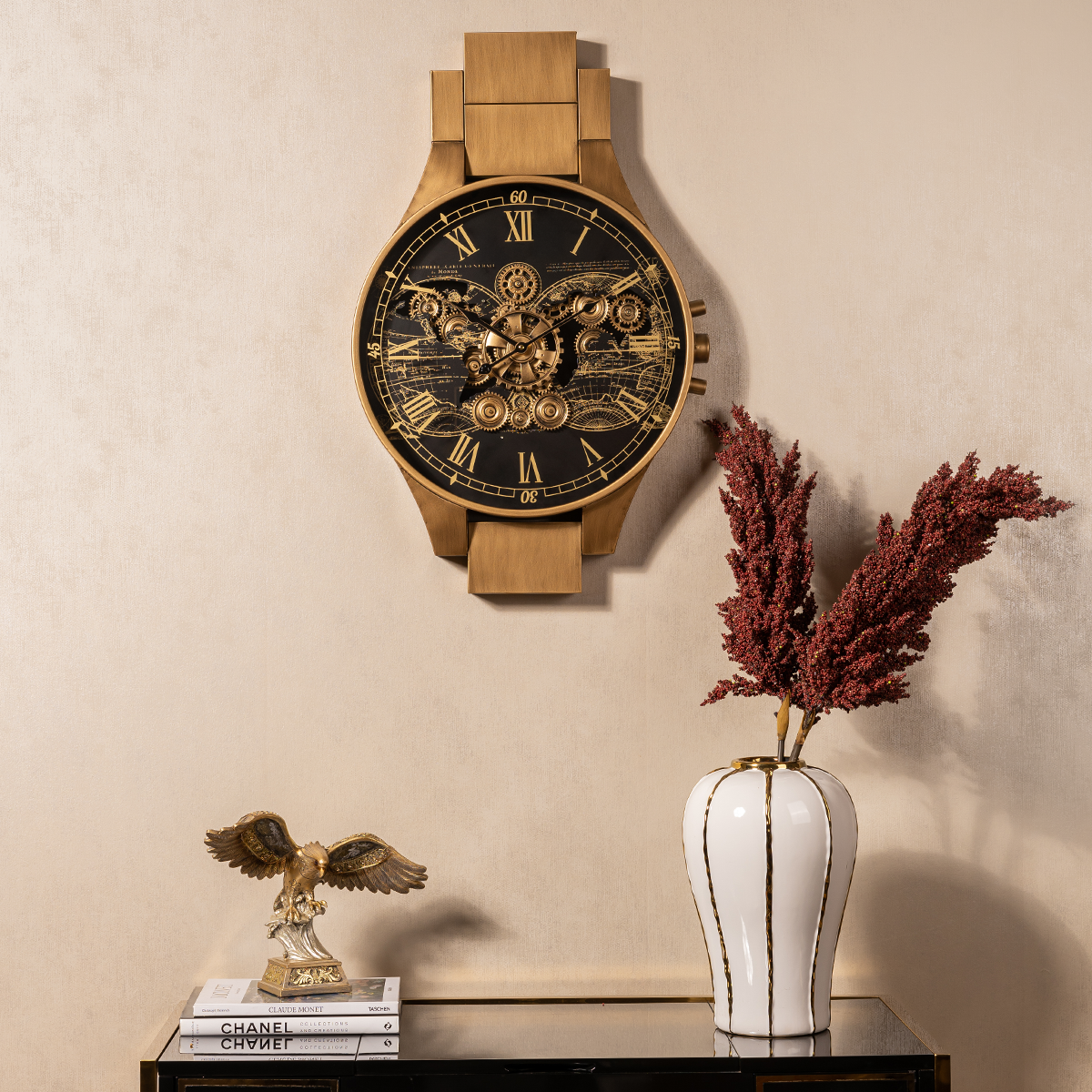 Chronograph Luxury Designer Wall Clock With Moving Gear Mechanism Buy Wall Clock Online (Steel Body)