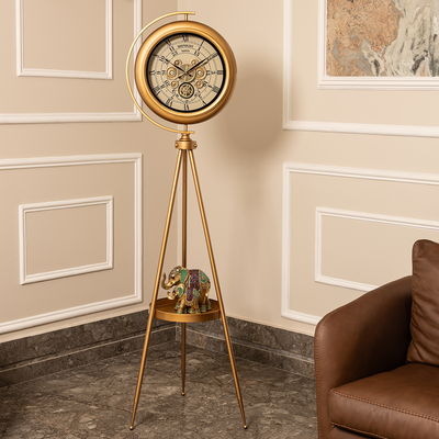 Mystic Motion Tripod Base Luxury Designer Silent Movement Floor Clock With Moving Gear Mechanism Buy Floor Clock Online (With Light and Remote) (Steel Body) - White