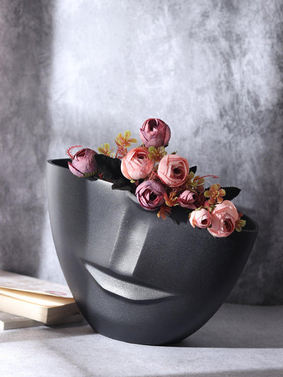The Amused Black Face Vase | Unique Face Showpiece for Living Room & Home Decor | Flower Vase