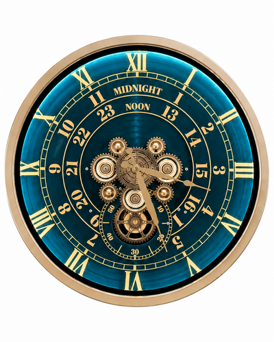 Mystic Motion Luxury Designer Silent Movement Wall Clock For Living Room With Moving Gear Mechanism- Medium (Blue)  (With Light & Remote) (Brushing Luxury Watch Dial Collection)