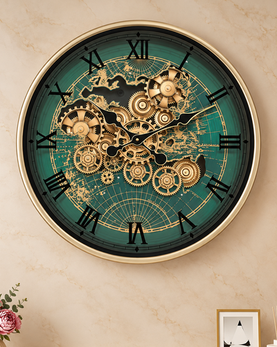 Worldline Timepiece Luxury Designer Silent Movement Wall Clock For Living Room With Moving Gear Mechanism Buy Wall Clock Online - Medium (Green) (With Light & Remote) (Metallic Sighnature Dial Collection)