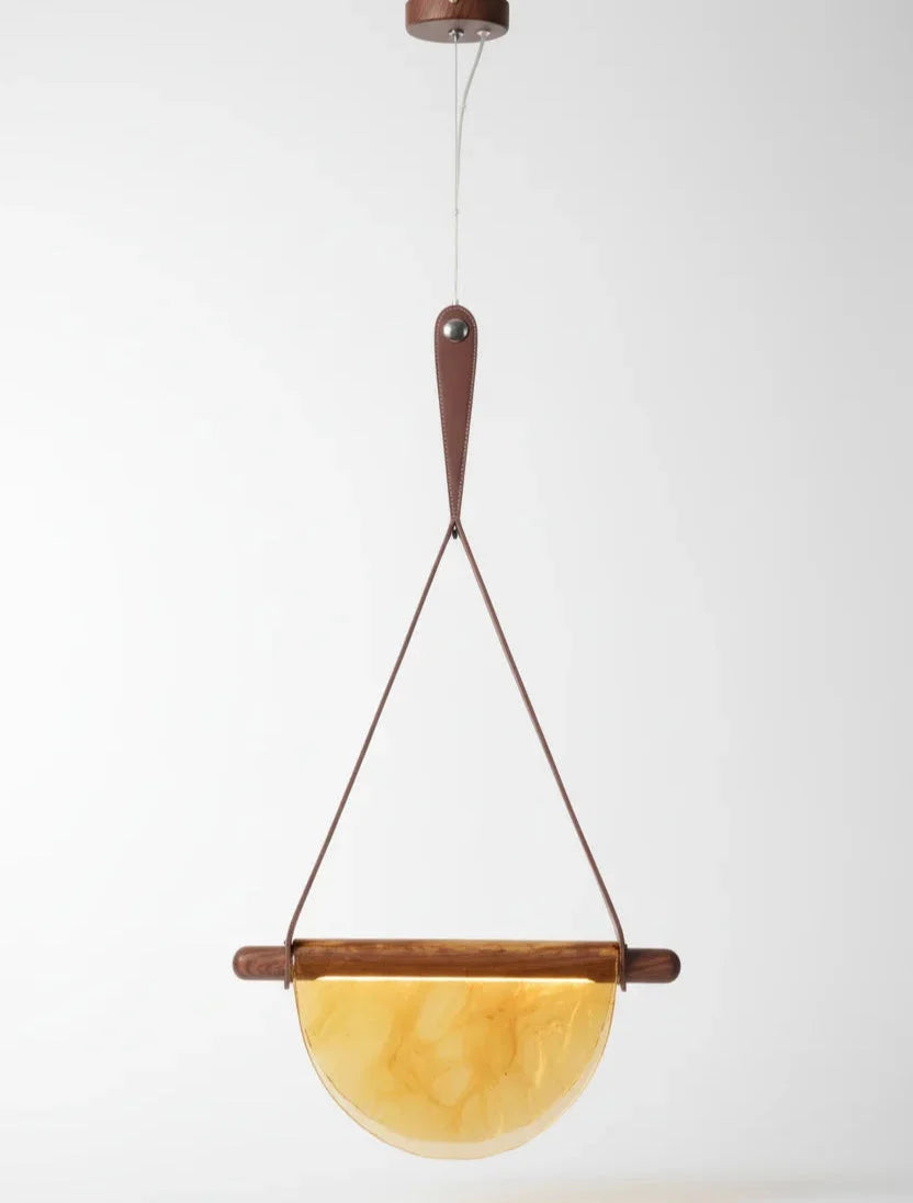 Modern Leather Strap Half-Moon Pendant
